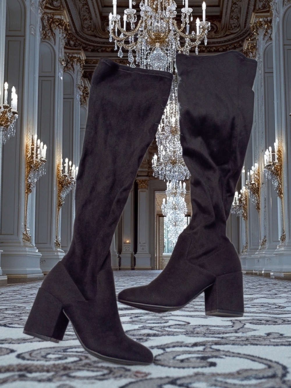 Bar III Gabrie Black Faux Suede Over-the-Knee 2.75" Block Heel Boots